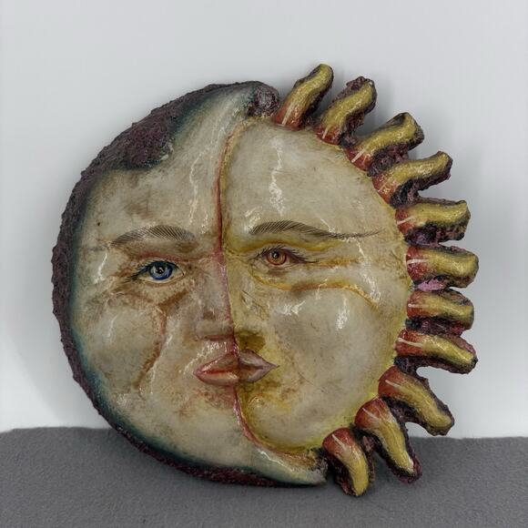 Vtg 90s Hanging Wall Art Celestial Wizard Witch 2 Faced Sun Planet Star - Picture 1 of 12